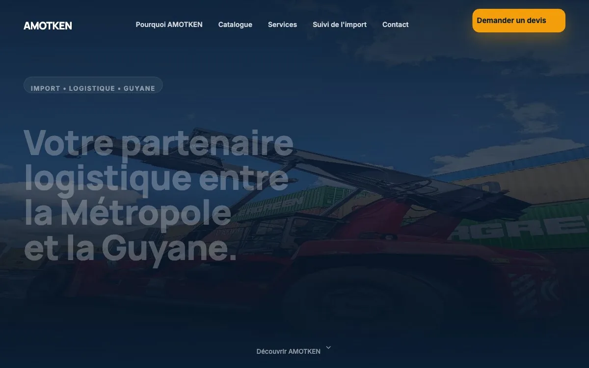 Aperçu du hero du site AMOTKEN.