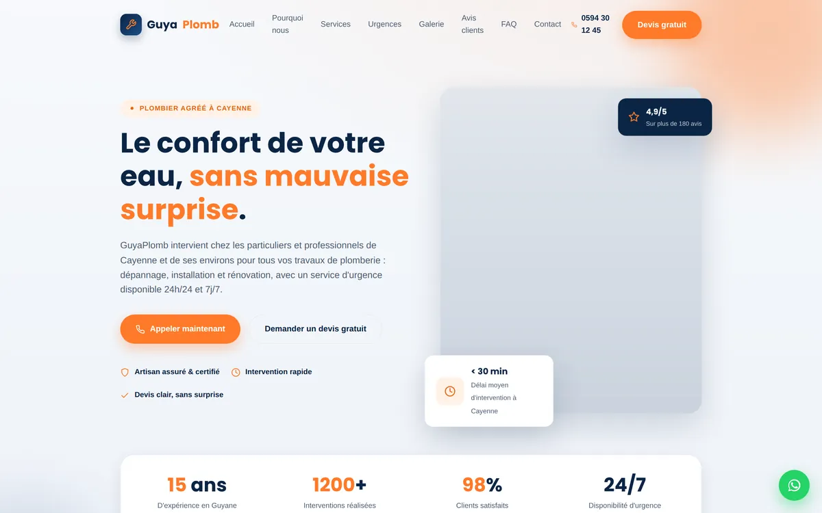 Aperçu du hero du site GuyaPlomb.